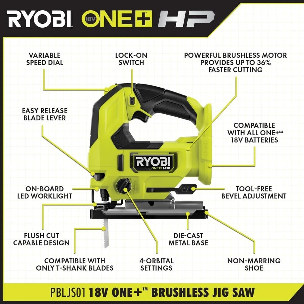 Ryobi ONE+ HP 18V Brushless Cordless Jigsaw Kit With 2.0 Ah HIGH PERFORMANCE Battery And Charger 3 Ryobi ONE+ HP 18V Brushless Cordless Jigsaw Kit With 2.0 Ah HIGH PERFORMANCE Battery And Charger - Image 3