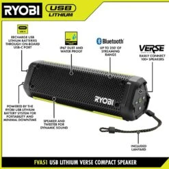 Ryobi USB Lithium Cordless Bluetooth Charging Speaker Kit With 2.0 Ah Battery, Charging Cable, And 2.0 Ah Batteries (2-Pack) -RYOBI TOOLS SALE ryobi jobsite audio fva51k fvb202 40 1000
