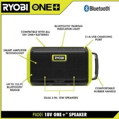 Ryobi ONE+ 18V Speaker With Bluetooth Wireless Technology (Tool Only) -RYOBI TOOLS SALE ryobi jobsite audio pad01b 40 1000