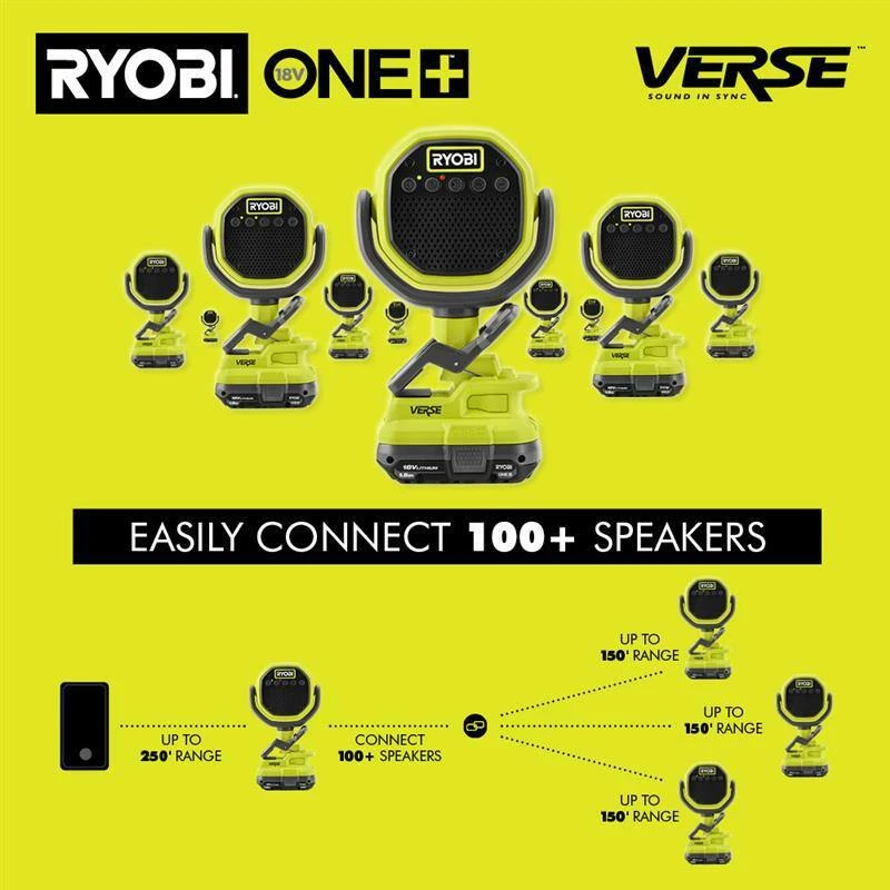 Ryobi ONE+ 18V Cordless VERSE Clamp Speaker (2-Pack) With 6.0 Ah HIGH PERFORMANCE Battery (2-Pack) 7 Ryobi ONE+ 18V Cordless VERSE Clamp Speaker (2-Pack) With 6.0 Ah HIGH PERFORMANCE Battery (2-Pack) - Image 7