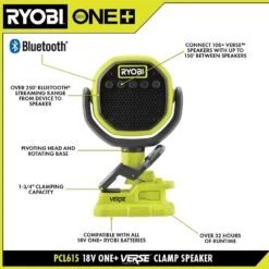 Ryobi ONE+ 18V Cordless VERSE Clamp Speaker (2-Pack) Kit With 1.5 Ah Battery And Charger -RYOBI TOOLS SALE ryobi jobsite audio pcl615k1 pcl615b 40 1000