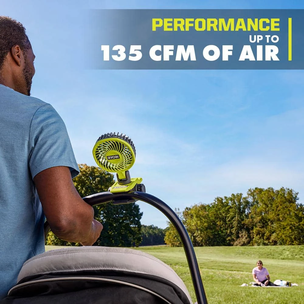 Ryobi USB Lithium Clamp Fan Kit With 2.0 Ah USB Lithium Battery, Charging Cable, And Extra USB Lithium 3.0 Ah Battery 4 Ryobi USB Lithium Clamp Fan Kit With 2.0 Ah USB Lithium Battery, Charging Cable, And Extra USB Lithium 3.0 Ah Battery - Image 4