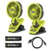 Ryobi USB Lithium Clamp Fan Kit 2-Pack With (2) 2.0 Ah USB Lithium Batteries And Charging Cable