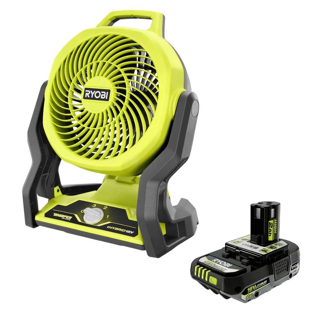 Ryobi ONE+ 18V Cordless Hybrid 7-1/2 In. Fan With 2.0 Ah Lithium-Ion HIGH PERFORMANCE Battery 1 Ryobi ONE+ 18V Cordless Hybrid 7-1/2 In. Fan With 2.0 Ah Lithium-Ion HIGH PERFORMANCE Battery