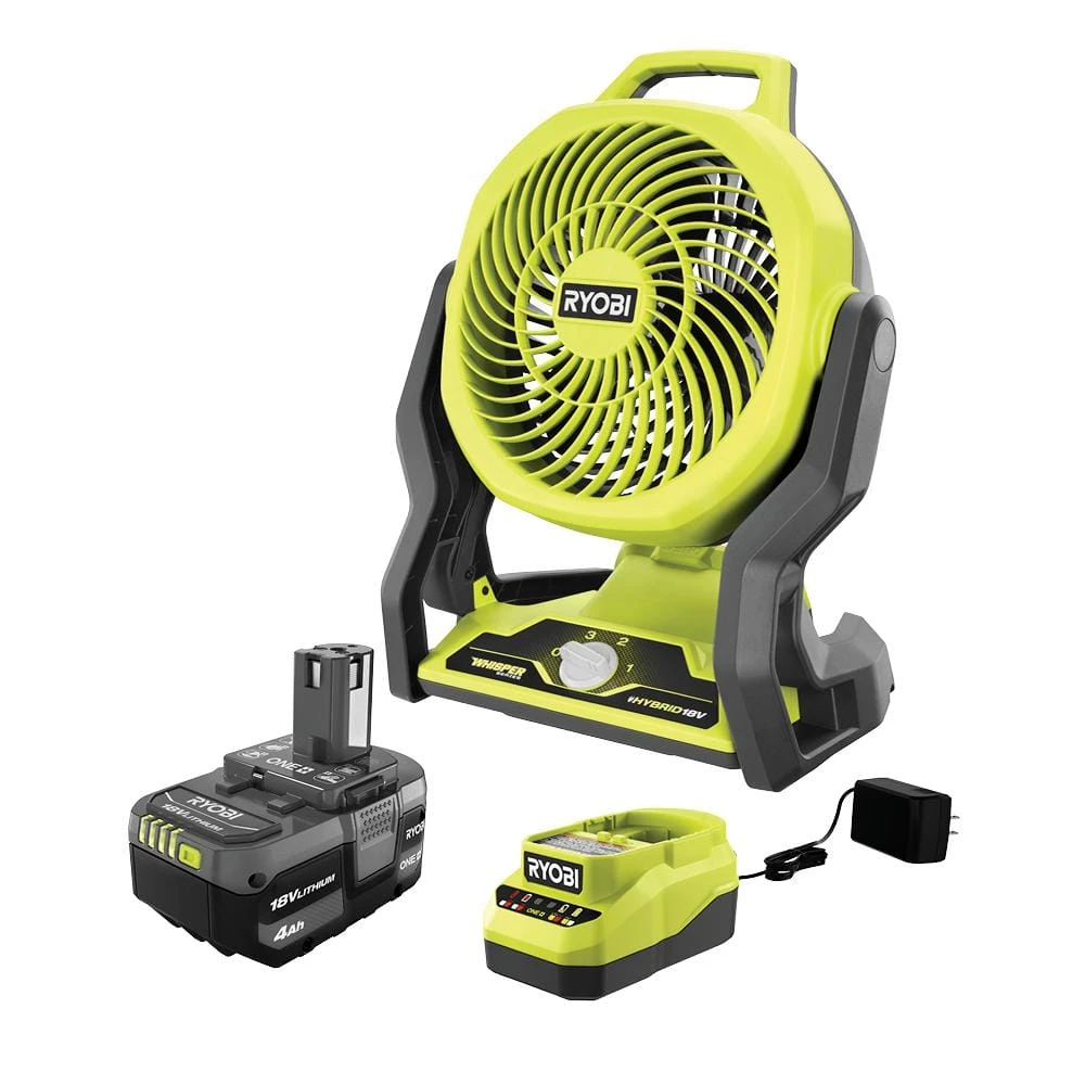 Ryobi ONE+ 18V Cordless Hybrid WHISPER SERIES 7-1/2 In. Fan Kit With 4.0 Ah Battery And Charger 1 Ryobi ONE+ 18V Cordless Hybrid WHISPER SERIES 7-1/2 In. Fan Kit With 4.0 Ah Battery And Charger
