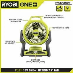 Ryobi ONE+ 18V Hybrid WHISPER SERIES 7-1/2 In. Fan Kit W/ 4.0 Ah Battery, Charger, & 6.0 Ah HIGH PERFORMANCE Battery (2-Pack) -RYOBI TOOLS SALE ryobi jobsite fans pcl811k1 pbp2007 40 1000