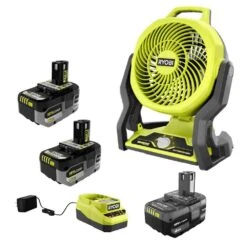 Ryobi ONE+ 18V Hybrid WHISPER SERIES 7-1/2 In. Fan Kit W/ 4.0 Ah Battery, Charger, & 6.0 Ah HIGH PERFORMANCE Battery (2-Pack)
