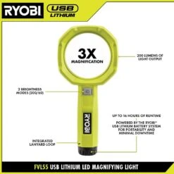 Ryobi USB Lithium 200 Lumens Magnifying Light Kit W/ 2.0 Ah Battery, Charging Cable, & USB Lithium 3.0 Ah Batteries (2-Pack) -RYOBI TOOLS SALE ryobi jobsite lighting fvl55k fvb203 40 1000