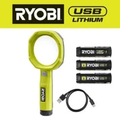 Ryobi USB Lithium 200 Lumens Magnifying Light Kit W/ 2.0 Ah Battery, Charging Cable, & USB Lithium 3.0 Ah Batteries (2-Pack) -RYOBI TOOLS SALE ryobi jobsite lighting fvl55k fvb203 d4 1000