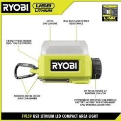 Ryobi USB Lithium Compact Cordless Area Light Kit With 2.0 Ah USB Battery, Charging Cable, And USB Lithium 2.0 Ah Battery 15 Ryobi USB Lithium Compact Cordless Area Light Kit With 2.0 Ah USB Battery, Charging Cable, And USB Lithium 2.0 Ah Battery -RYOBI TOOLS SALE ryobi jobsite lighting fvl59k fvb02 40 1000