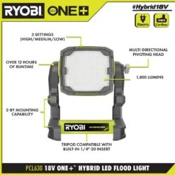 Ryobi ONE+ 18V Cordless Hybrid LED Flood Light (Tool Only) 16 Ryobi ONE+ 18V Cordless Hybrid LED Flood Light (Tool Only) -RYOBI TOOLS SALE ryobi jobsite lighting pcl630b 40 1000