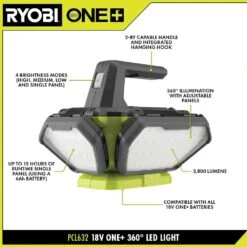 Ryobi ONE+ 18V Cordless 360° Light (Tool Only) -RYOBI TOOLS SALE ryobi jobsite lighting pcl632b 40 1000