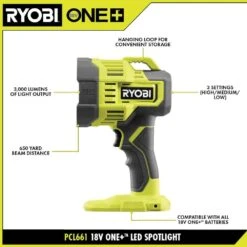 Ryobi ONE+ 18V Cordless LED Spotlight (Tool Only) -RYOBI TOOLS SALE ryobi jobsite lighting pcl661b 40 1000