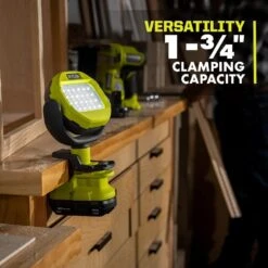 Ryobi ONE+ 18V Cordless LED Clamp Light Kit With 1.5 Ah Battery And Charger -RYOBI TOOLS SALE ryobi jobsite lighting pcl663k1n a0 1000