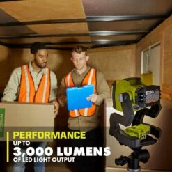 Ryobi ONE+ 18V Lithium-Ion 4.0 Ah Battery, 2.0 Ah Battery And Charger Kit With ONE+ Cordless Hybrid LED Work Light -RYOBI TOOLS SALE ryobi jobsite lighting psk106sb pcl633b 1d 1000