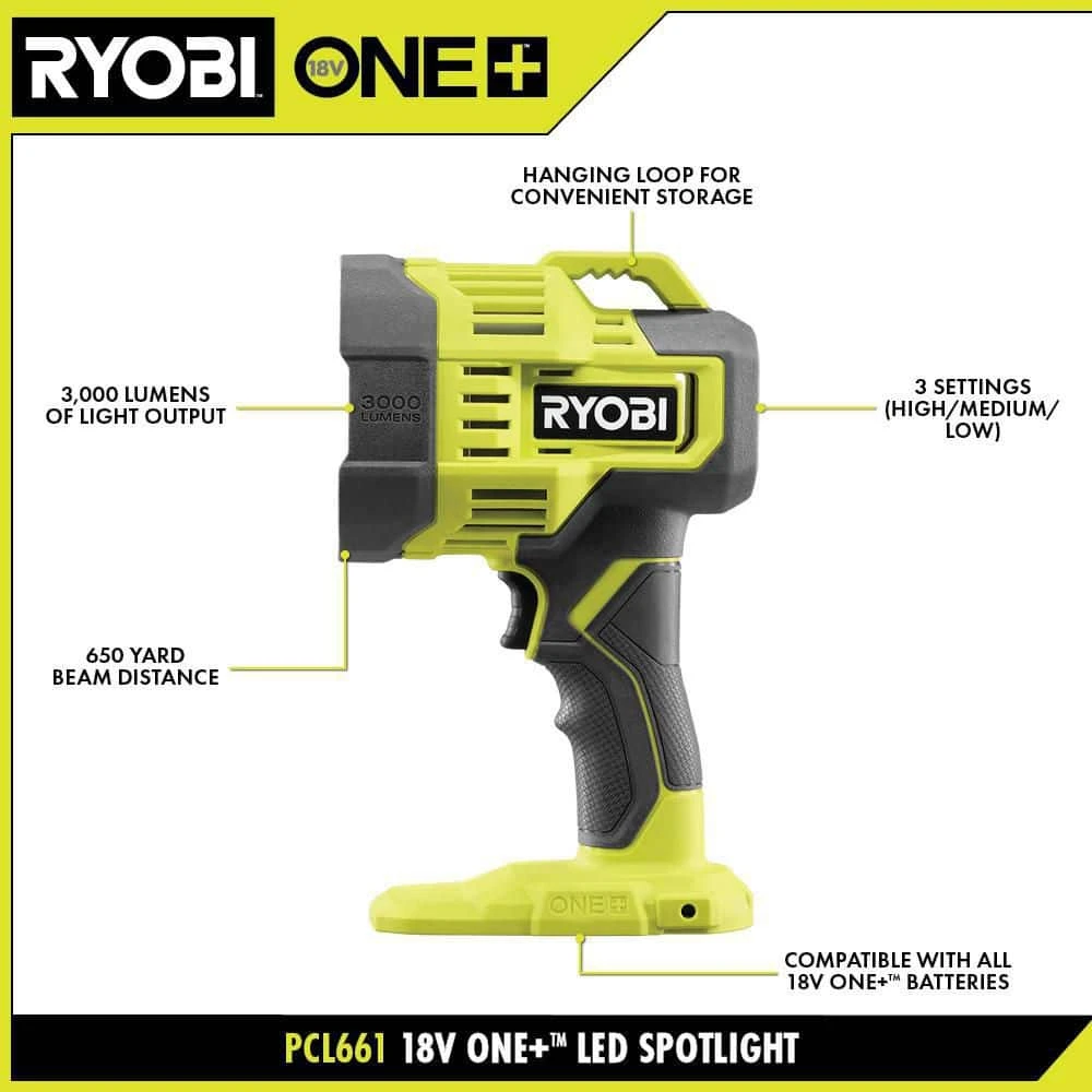 Ryobi ONE+ 18V Lithium-Ion Kit With 2.0 Ah And 4.0 Ah Batteries, Charger, And ONE+ 18V Cordless LED Spotlight 3 Ryobi ONE+ 18V Lithium-Ion Kit With 2.0 Ah And 4.0 Ah Batteries, Charger, And ONE+ 18V Cordless LED Spotlight - Image 3
