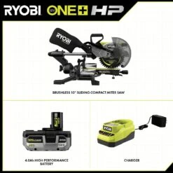 Ryobi ONE+ HP 18V Brushless Cordless 10 In. Sliding Compound Miter Saw Kit With 4.0 Ah HIGH PERFORMANCE Battery And Charger -RYOBI TOOLS SALE ryobi miter saws pblms01k c3 1000