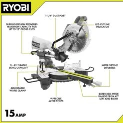 Ryobi 15 Amp 10 In. Corded Sliding Compound Miter Saw With LED Cutline Indicator -RYOBI TOOLS SALE ryobi miter saws tss103 40 1000