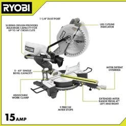 Ryobi 15 Amp 12 In. Corded Sliding Compound Miter Saw With LED Cutline Indicator -RYOBI TOOLS SALE ryobi miter saws tss121 40 1000