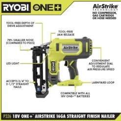 Ryobi 15 Amp Corded 12 In. Sliding Compound Miter Saw And ONE+ 18V 16-Gauge Cordless AirStrike Finish Nailer (Tool Only) -RYOBI TOOLS SALE ryobi miter saws tss121 p326 40 1000