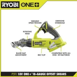 Ryobi ONE+ 18V 18-Gauge Offset Shear (Tool Only) -RYOBI TOOLS SALE ryobi nibblers shears p591 40 1000