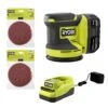 Ryobi ONE+ 18V Cordless 5 In. Random Orbit Sander Kit With 4Ah Battery, Charger, And (2) 7-Piece 5 In. Sand Paper Assortment