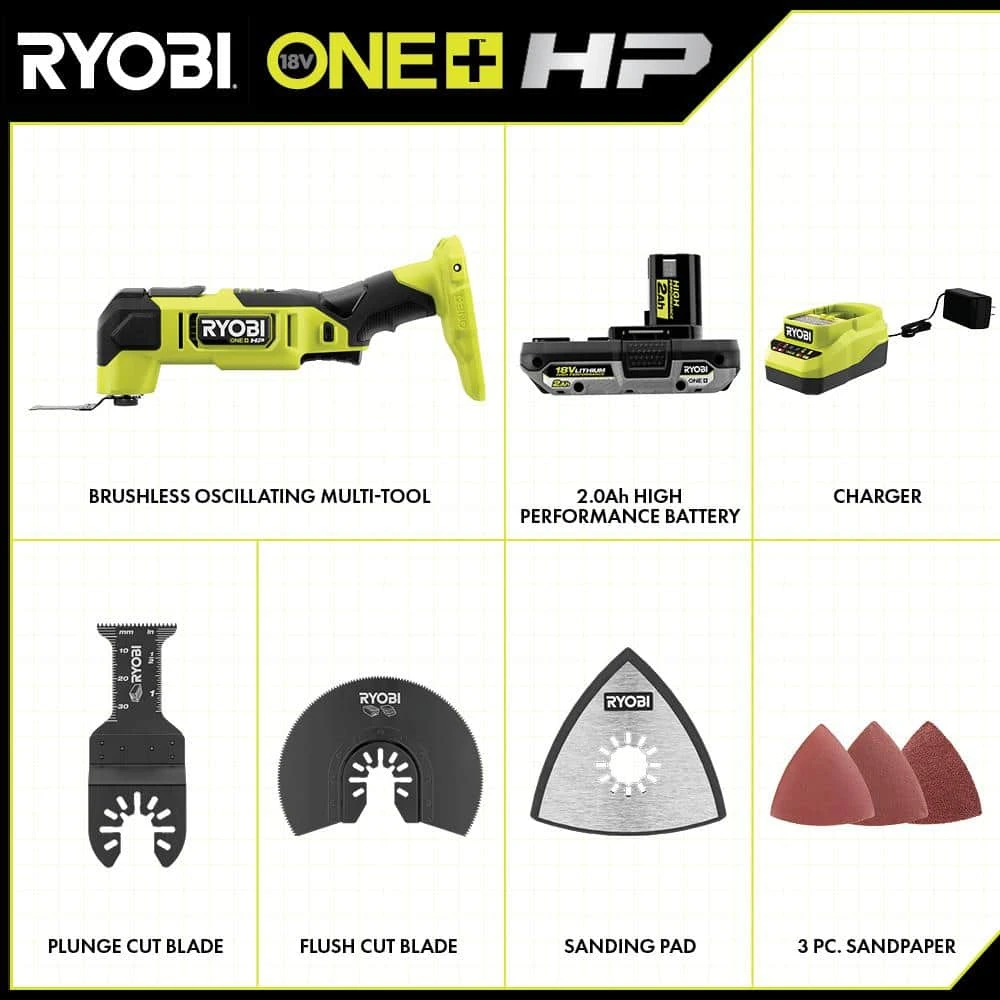 Ryobi ONE+ HP 18V Brushless Cordless Multi-Tool Kit With 2.0 Ah Battery And Charger 2 Ryobi ONE+ HP 18V Brushless Cordless Multi-Tool Kit With 2.0 Ah Battery And Charger - Image 2