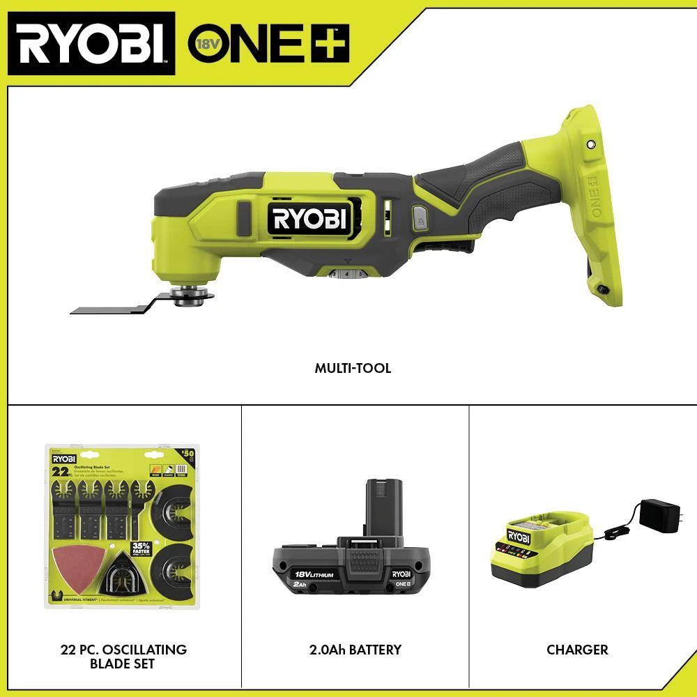 Ryobi ONE+ 18V Cordless Multi-Tool Kit With 2.0 Ah Battery, Charger, And22-Piece Oscillating Blade Set 2 Ryobi ONE+ 18V Cordless Multi-Tool Kit With 2.0 Ah Battery, Charger, And22-Piece Oscillating Blade Set - Image 2