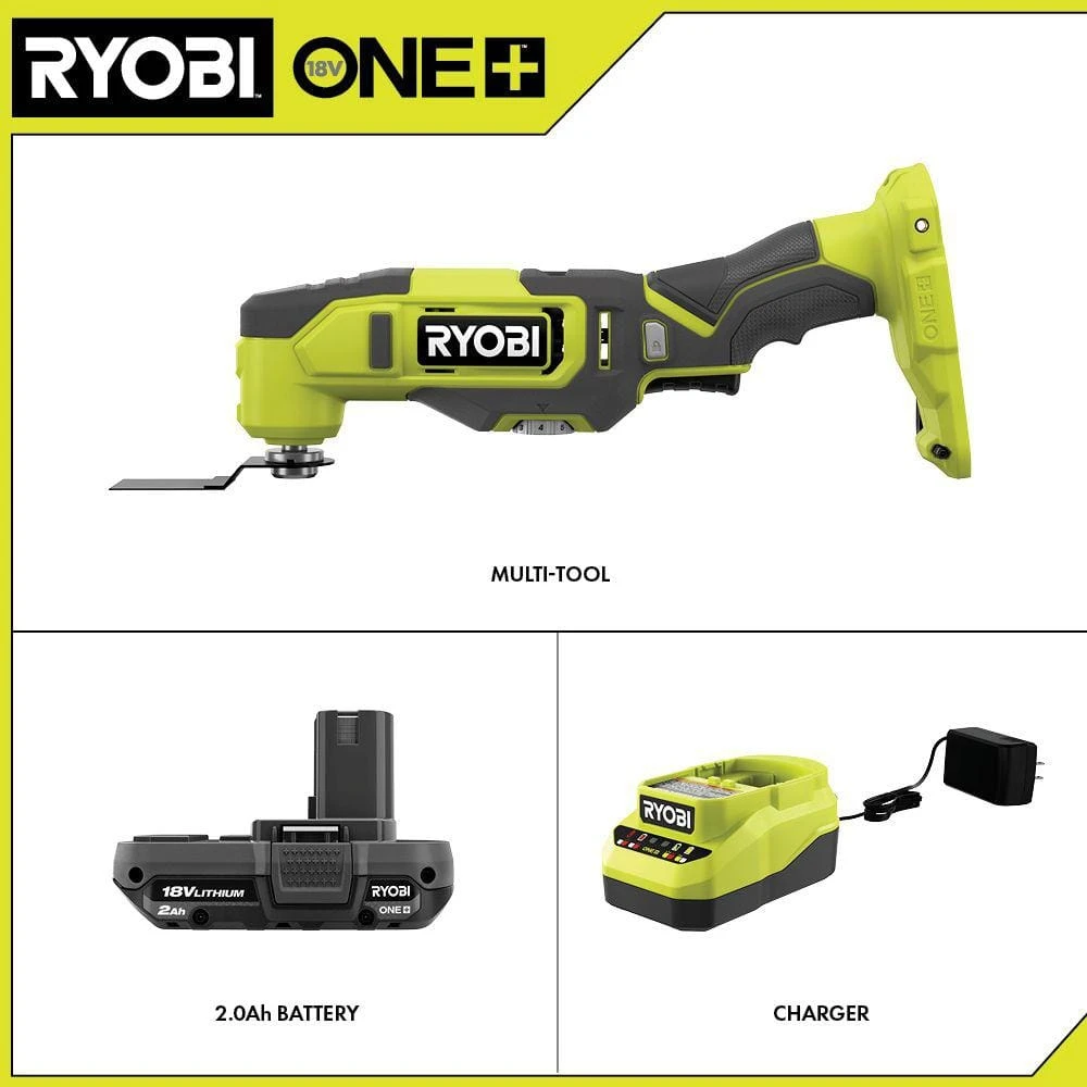 Ryobi ONE+ 18V Cordless Oscillating Multi-Tool Kit With 2.0 Ah Battery, Charger, And 4-Piece Wood Oscillating Blade Set 2 Ryobi ONE+ 18V Cordless Oscillating Multi-Tool Kit With 2.0 Ah Battery, Charger, And 4-Piece Wood Oscillating Blade Set - Image 2
