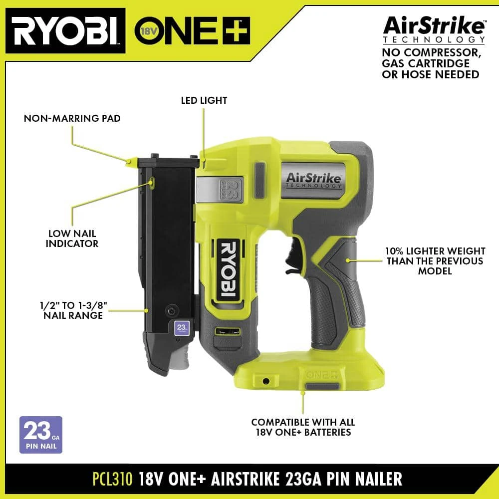 Ryobi ONE+ 18V Cordless Airstrike 23-Gauge Headless Pin Nailer Kit With 2.0 Ah Battery And Charger 2 Ryobi ONE+ 18V Cordless Airstrike 23-Gauge Headless Pin Nailer Kit With 2.0 Ah Battery And Charger - Image 2