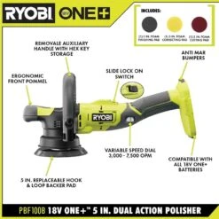 Ryobi ONE+ 18V Cordless 5 In. Variable Speed Dual Action Polisher Kit With 4.0 Ah Battery And 18V Charger -RYOBI TOOLS SALE ryobi polishers pbf100k 40 1000