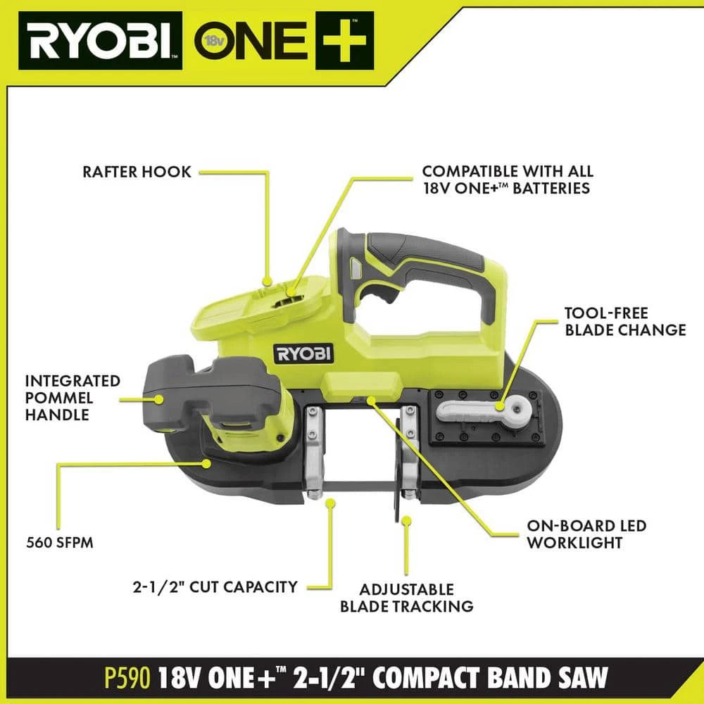 Ryobi ONE+ 18V Cordless 2-1/2 In. Compact Band Saw Kit With (1) 4.0 Ah Lithium-ion Battery And 18V Charger 3 Ryobi ONE+ 18V Cordless 2-1/2 In. Compact Band Saw Kit With (1) 4.0 Ah Lithium-ion Battery And 18V Charger - Image 3