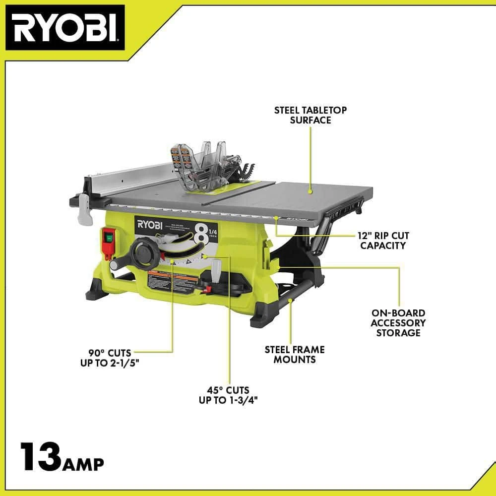 Ryobi 13 Amp 8-1/4 In. Compact Portable Corded Jobsite Table Saw (No Stand) 3 Ryobi 13 Amp 8-1/4 In. Compact Portable Corded Jobsite Table Saw (No Stand) - Image 3