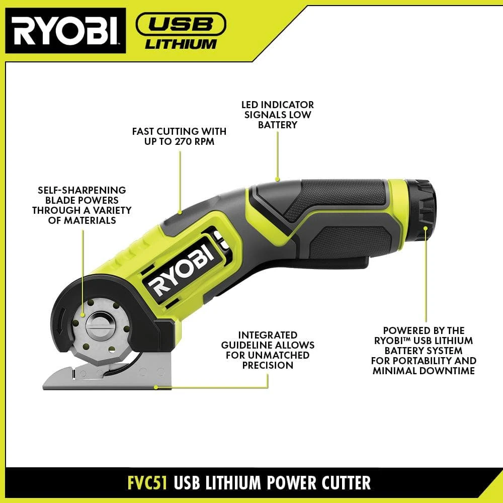 Ryobi USB Lithium Power Cutter Kit With 2 Ah USB Lithium Battery, Charging Cable, 3 Ah Battery, And USB Lithium 3-Port Charger 3 Ryobi USB Lithium Power Cutter Kit With 2 Ah USB Lithium Battery, Charging Cable, 3 Ah Battery, And USB Lithium 3-Port Charger - Image 3