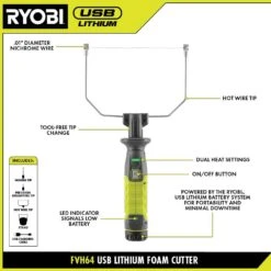 Ryobi USB Lithium Hot Wire Foam Cutter Kit With 2.0 Ah Battery, Charging Cable, And USB Lithium 3.0 Ah Battery -RYOBI TOOLS SALE ryobi power cutting tools fvh64k fvb03 40 1000