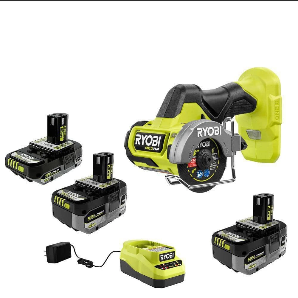 Ryobi ONE+ 18V HIGH PERFORMANCE Kit W/ (2) 4.0 Ah Batteries, 2.0 Ah Battery, Charger, & ONE+ HP Brushless Cut-Off Tool 1 Ryobi ONE+ 18V HIGH PERFORMANCE Kit W/ (2) 4.0 Ah Batteries, 2.0 Ah Battery, Charger, & ONE+ HP Brushless Cut-Off Tool