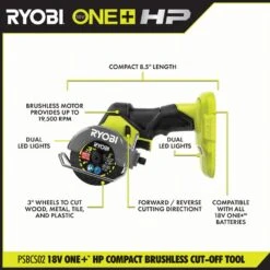 Ryobi ONE+ HP 18V Brushless Cordless Compact Cut-Off Tool Kit With 1.5 Ah Battery And 18V Charger -RYOBI TOOLS SALE ryobi power cutting tools psbcs02k a0 1000