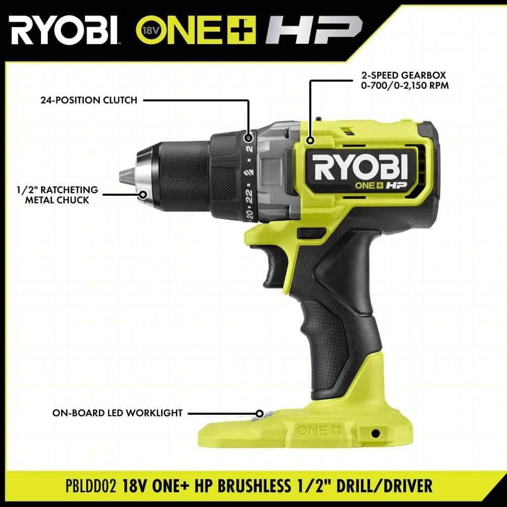 Ryobi ONE+ HP 18V Brushless Cordless 1/2 In. Drill/Driver Kit With 4.0 Ah Battery, Charger, And Bag 3 Ryobi ONE+ HP 18V Brushless Cordless 1/2 In. Drill/Driver Kit With 4.0 Ah Battery, Charger, And Bag - Image 3
