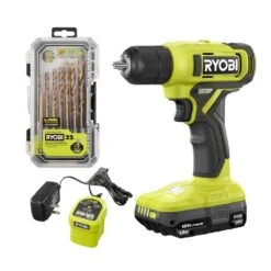 Ryobi ONE+ 18V Cordless 3/8 In. Drill/Driver Kit With 1.5 Ah Battery, Charger, And Titanium Drill Bit Set (22-Piece)