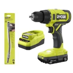 Ryobi ONE+ 18V Cordless 1/2 In. Drill/Driver Kit With 1.5 Ah Battery, Charger, And 11 In. Flexible Shaft Bit Holder