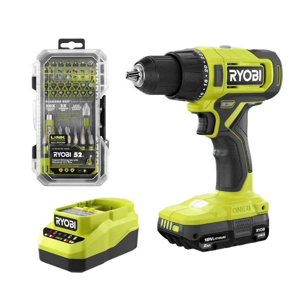 Ryobi ONE+ 18V Cordless 1/2 In. Drill/Driver Kit With 1.5 Ah Battery, Charger, And Diamond Grit Driving Set (52-Piece) 1 Ryobi ONE+ 18V Cordless 1/2 In. Drill/Driver Kit With 1.5 Ah Battery, Charger, And Diamond Grit Driving Set (52-Piece)
