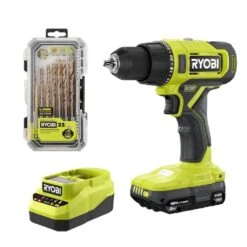 Ryobi ONE+ 18V Cordless 1/2 In. Drill/Driver Kit With 1.5 Ah Battery, Charger, And Titanium Drill Bit Set (22-Piece)