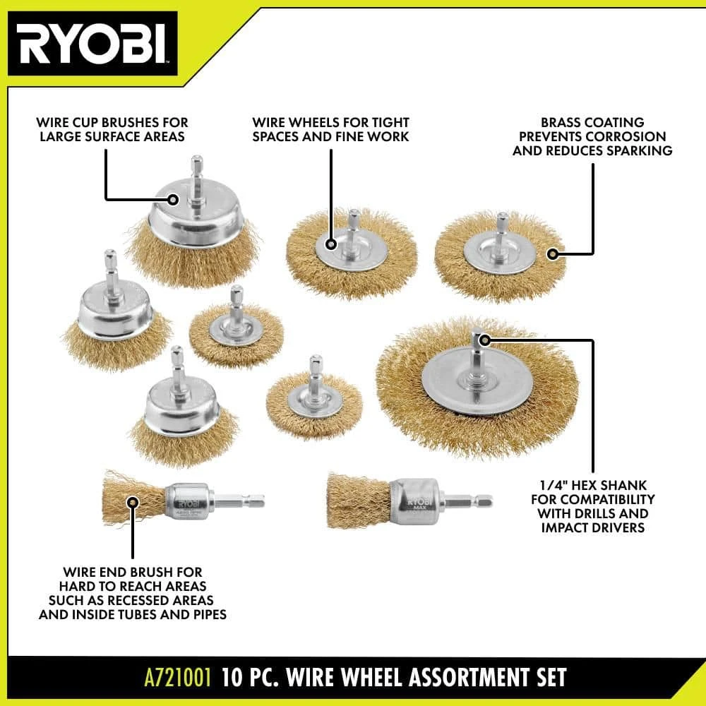 Ryobi Wire Wheel Assortment Set (10-Piece) 3 Ryobi Wire Wheel Assortment Set (10-Piece) - Image 3