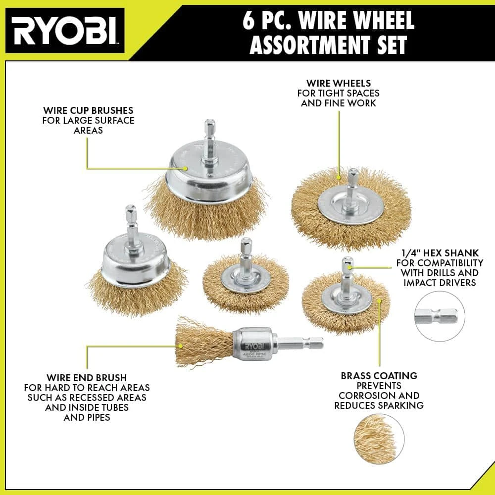 Ryobi Wire Wheel Assortment Set (6-Piece) 2 Ryobi Wire Wheel Assortment Set (6-Piece) - Image 2