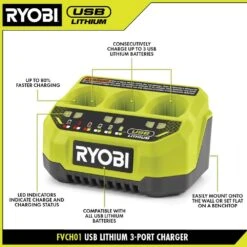 Ryobi USB Lithium 3-Port Charger With USB Lithium 3.0 Ah Lithium-Ion Rechargeable Battery 15 Ryobi USB Lithium 3-Port Charger With USB Lithium 3.0 Ah Lithium-Ion Rechargeable Battery -RYOBI TOOLS SALE ryobi power tool batteries fvch01 fvb03 40 1000