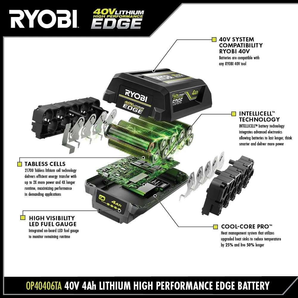 Ryobi 40V 4.0 Ah Lithium-Ion High Performance EDGE Battery 3 Ryobi 40V 4.0 Ah Lithium-Ion High Performance EDGE Battery - Image 3