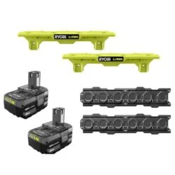 Ryobi ONE+ 18V Lithium-Ion 4.0 Ah Battery (2-Pack), With LINK Wall Rails (2-Pack), And (2) LINK ONE+ Battery Shelves