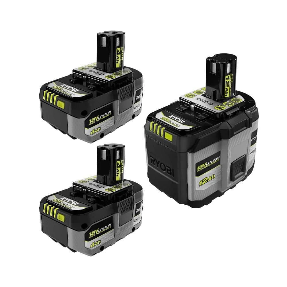 Ryobi ONE+ 18V 12.0 Ah HIGH PERFORMANCE Battery And (2) 4.0 Ah HIGH PERFORMANCE Batteries 1 Ryobi ONE+ 18V 12.0 Ah HIGH PERFORMANCE Battery And (2) 4.0 Ah HIGH PERFORMANCE Batteries