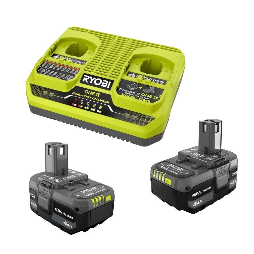 Ryobi ONE+ 18V Dual-Port Simultaneous Charger With ONE+ 18V 4.0 Ah Lithium-Ion Battery (2-Pack) 1 Ryobi ONE+ 18V Dual-Port Simultaneous Charger With ONE+ 18V 4.0 Ah Lithium-Ion Battery (2-Pack)