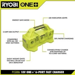 Ryobi ONE+ 18V 6-Port Fast Charger With 6.0 Ah HIGH PERFORMANCE Battery (2-Pack) -RYOBI TOOLS SALE ryobi power tool batteries pcg006 pbp2007 40 1000